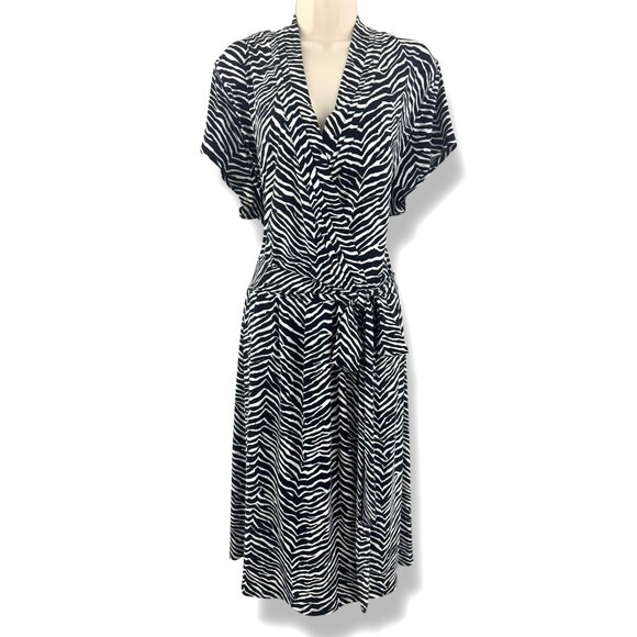 Liz Claiborne Black & White Zebra Print Faux-Wrap Dress w/Tie Size 2X 18 20 Plus - Picture 1 of 5
